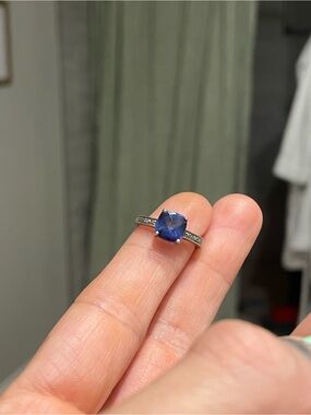 925 Sterling Silver Blue Sapphire CZ Cushion Cut Ring Size 6